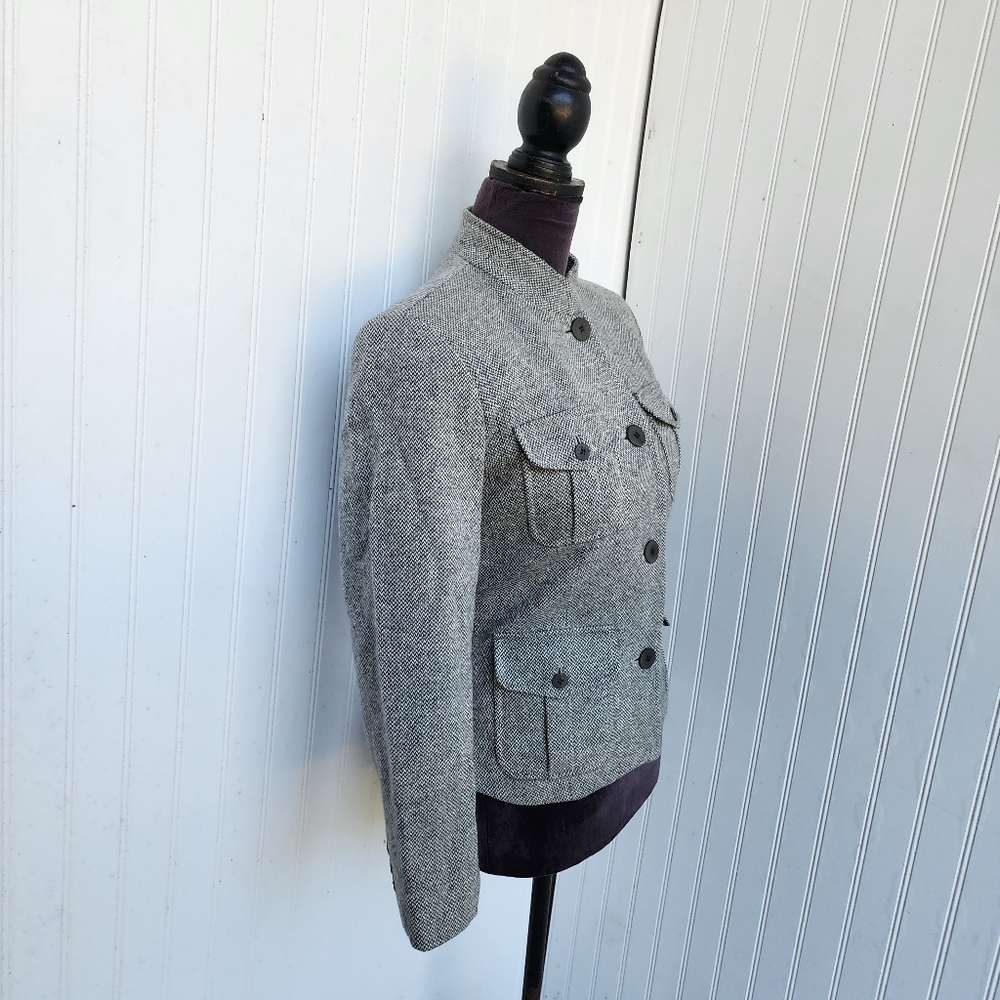 Liz Claiborne Chunky Tweed Gray Wool Cashmere Blazer Woolmark Military Sz 6 - Picture 5 of 13